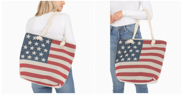 American Flag Zippered Burlap Canvas Tote Bag - Image 2