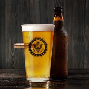Army Bullet Unique Beer Glass – Real .50 Caliber Bullet Design 16 Oz.