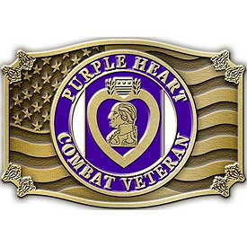 Purple Heart Combat Veteran Belt Buckle (3.5 )