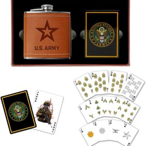 US Army - Leather Flask & Playing Card Gift Set
