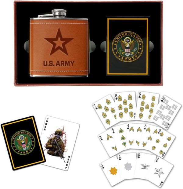 US Army - Leather Flask & Playing Card Gift Set